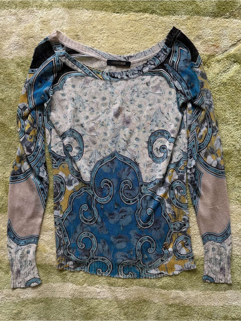 Roberto Cavalli Blue Patterned Long Sleeve Top